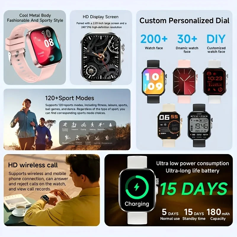 New Sports Men'S Smart Watch, Smartwatch (Make/Receive Calls), APP Message Sync Alerts, Remote Camera Control, Sedentary Reminder, Music Playback, Weather Display, Voice Assistant, Find My Phone, Durable Smart Watch for Iphon