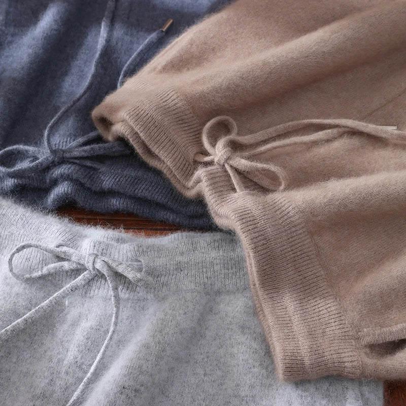 100% Mink Cashmere Pants Autumn Winter New Men' Elastic Waist Cashmere Pants Youth High-End Warm Outside Leggings Thick Casual