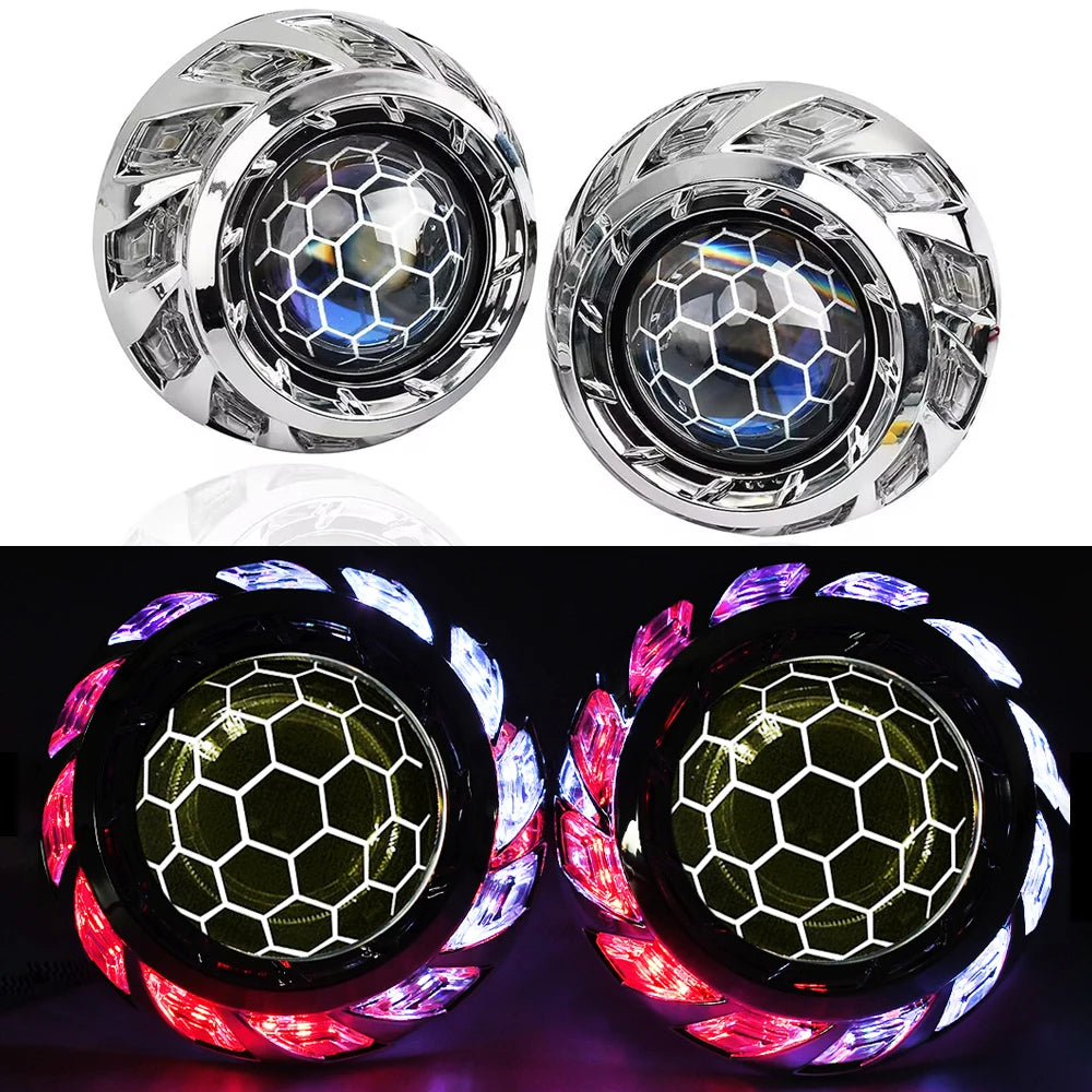 120W 2PCS 3.0 Inch Blue Honeycomb Bi LED Projector Lens Retrofit H1 H4 H7 H11 Universal Car Headlamp Retrofit Styling 6000K