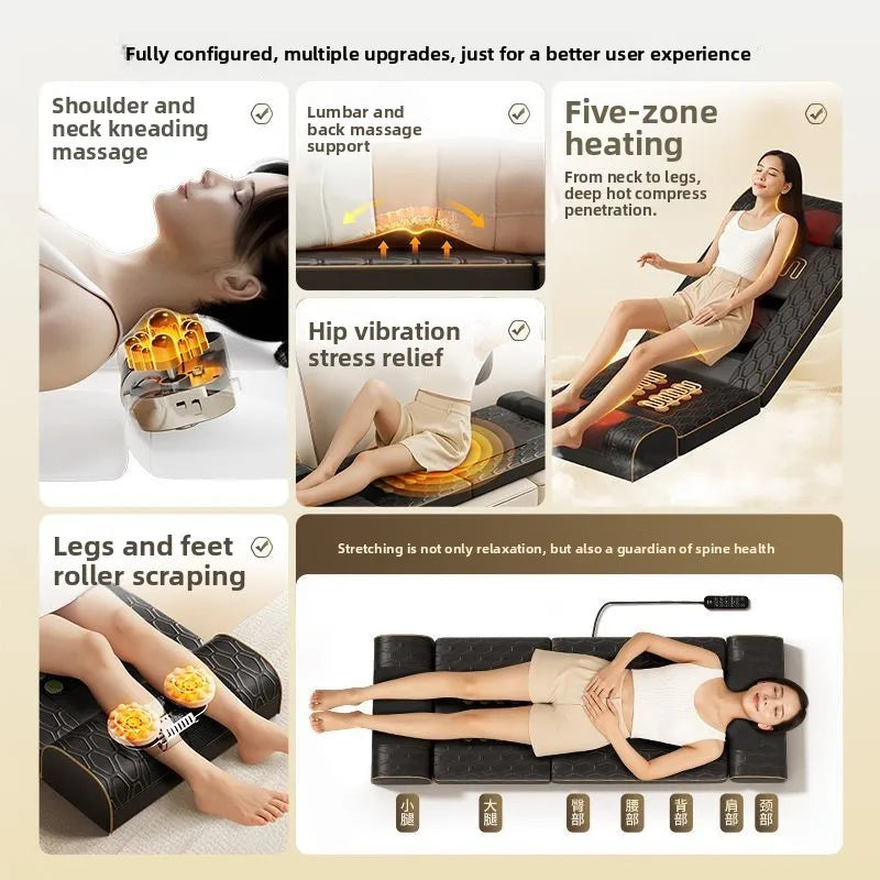 Foldable Multifunctional Massage Mattress Automatic Heating Massage Pad For Neck Shoulder Waist Back Leg Foot Home Use