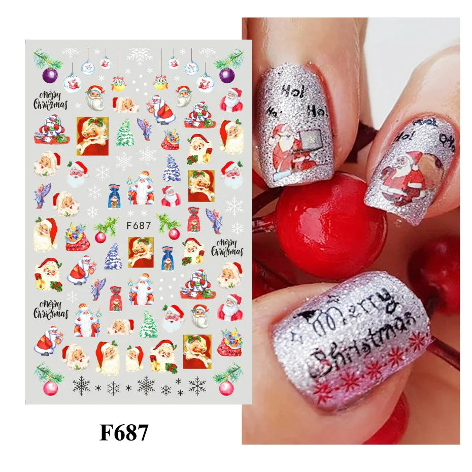 Autumn and Winter Blue Landscape Lines Flowers Birds Butterfly 3D Stickers Nail Art Decals Nail Parts Christmas Nail Stickers