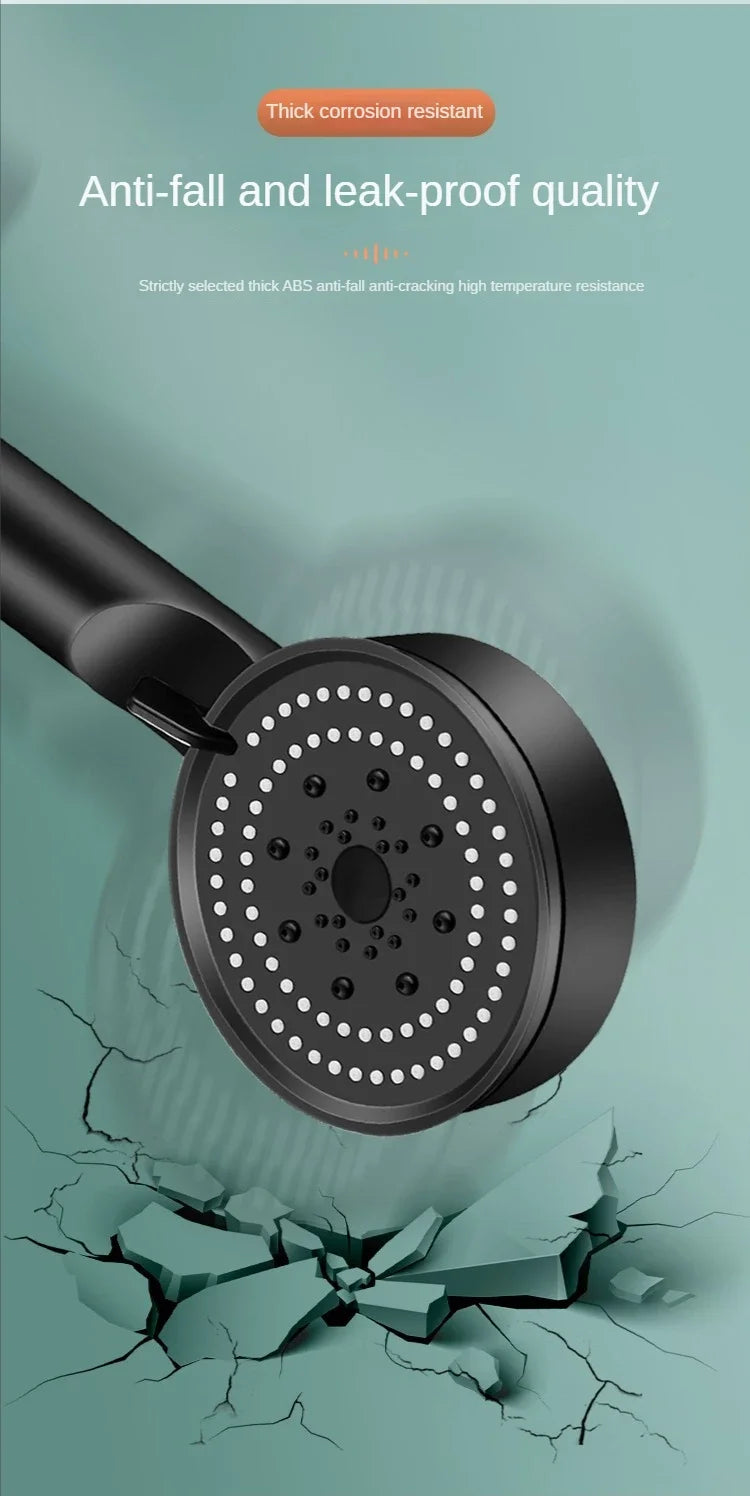 High-Pressure Handheld Shower Head with Stand and Hose - 5 Adjustable Water Flow Modes, Round Plastic Bathroom Accessory
