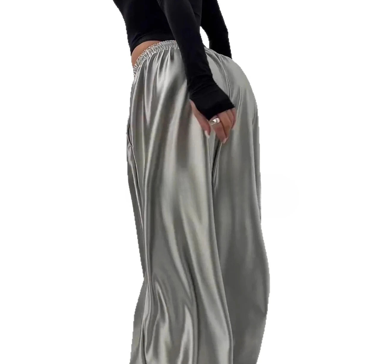 Women's Drawstring Wide Leg Pants Casual Floor-Length Trousers Spring Summer New Fashionable Comfortable Fit