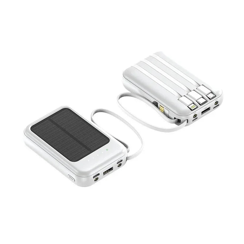Solar Power Bank 20000mAh Portable Charger with Built-in Cable for Outdoor Camping Travel Emergency Backup Power