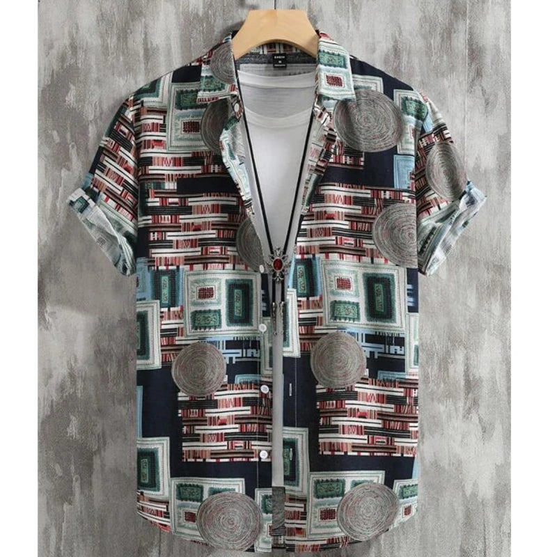 3D Printed Ethnic Men's Hawaiian Shirts Vintage Button Short Sleeve Lapel Retro Streetwear Hawaiian Blouse shirts for men Summer