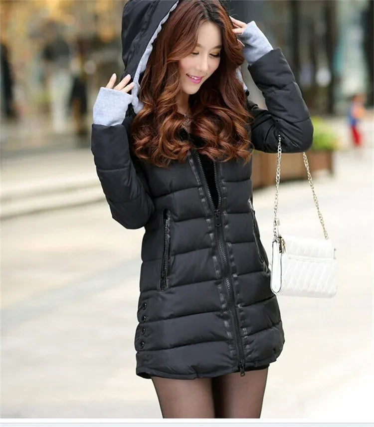 Fashion Casual Women Waterproof Down Cotton Jacket Autumn Winter Long Parkas Overcoat Warm Thick Lady Hooded Padded Coat
