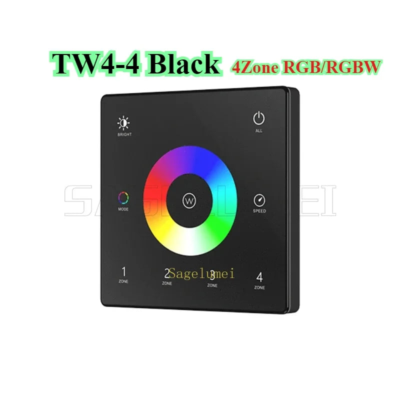 Wall Touch Panel TW1-4/TW2-4/TW4-4/TW5-4 2.4G RF 4 Zone Dimmer Switch Controller for Single Color/RGB RGBW/RGBCCT LEDStrip Light