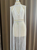 Beachapche Vestidos  MacrameDress Women'S Hollow Tassel Woven Dress Celebrity Club Party Cocktail beach Dress
