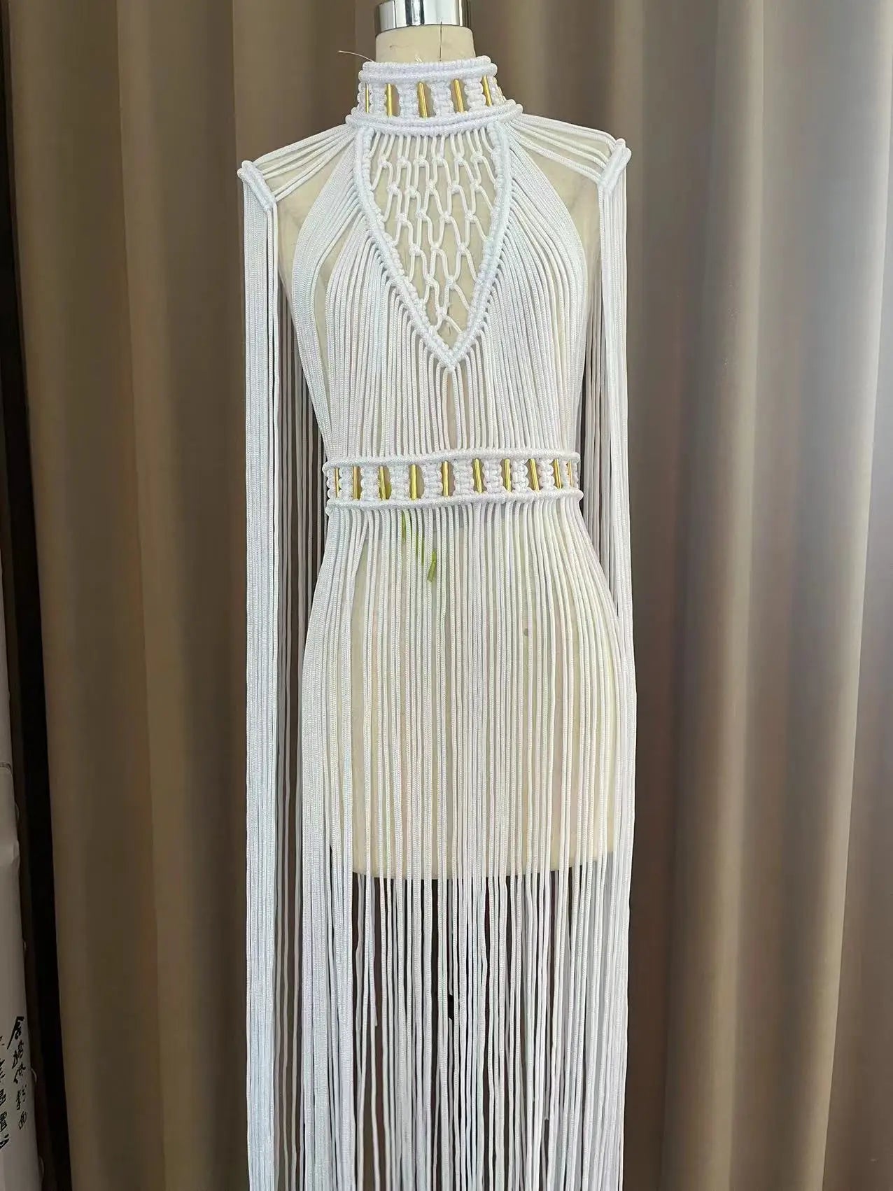 Beachapche Vestidos  MacrameDress Women'S Hollow Tassel Woven Dress Celebrity Club Party Cocktail beach Dress