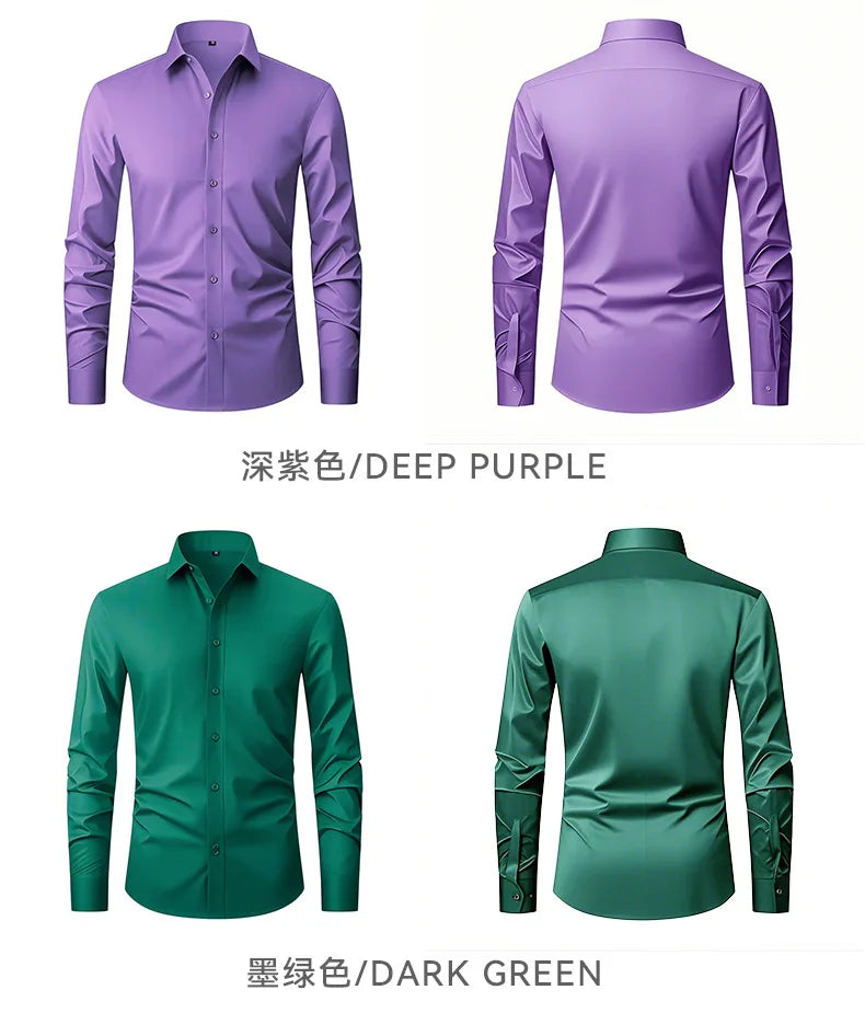 Men's Four-sided Elastic Solid Color Non-iron Shirt Anti-wrinkle Business Shirt