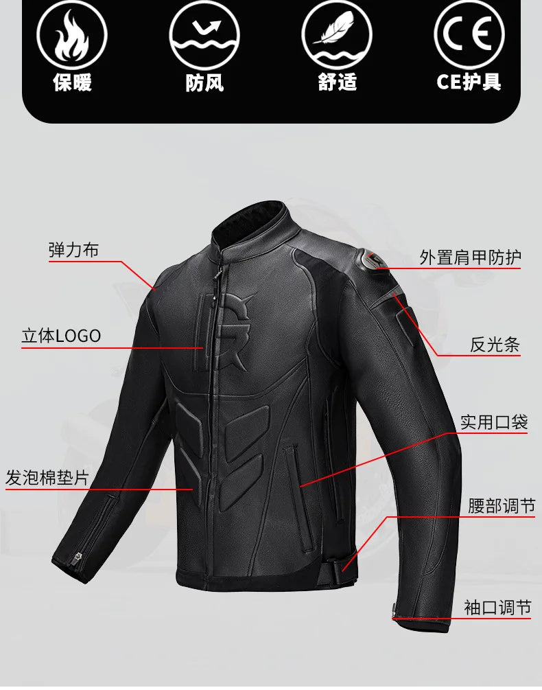 GHOST RACING Winter Motorcycle Jacket Leather Chaqueta Moto Men Waterproof Moto Suit Motorbike Riding Jacket Motocross Jacket