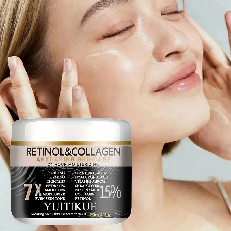 YUITIKUE Retinol & Collagen Face Cream - 7X Hydrating Formula, Light Texture, Easy To Absorb, 60g
