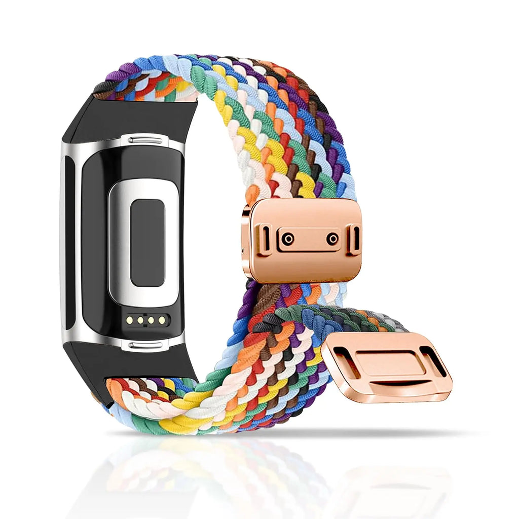 Rainbow Color Braided Band With Magnetic Quick Release Buckle Compatible For Fitbit Charge 5 Charge 6 Bands for Women