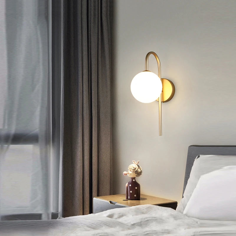 Modern LED Wall Lamps Black Gold Glass Ball Wall Sconces Living Rom Bedroom Hotel Decor Wall Lights Bedside Lights Aisle Lamp G9