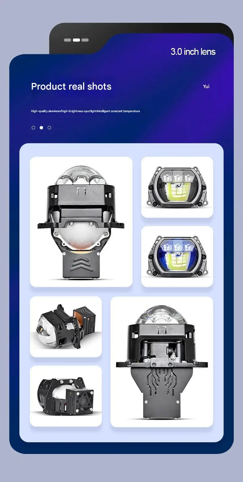 180W High Power Square Triple Laser LED Projector Headlight Dual Beam Ultra Bright Long Range Penetration Car Accessories