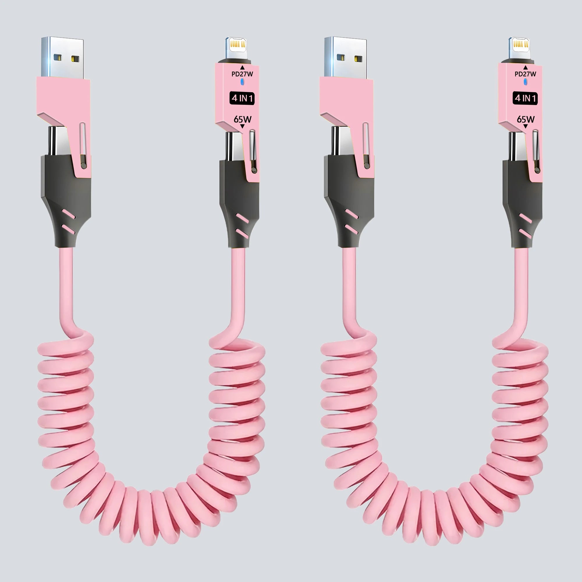 1/2PCS 4-in-1 Spring Data Cable & 65W Quick Charger: 6A USB Type-C Telescopic Wire Compatible with iPhone/iPad/MacBook/Huawei