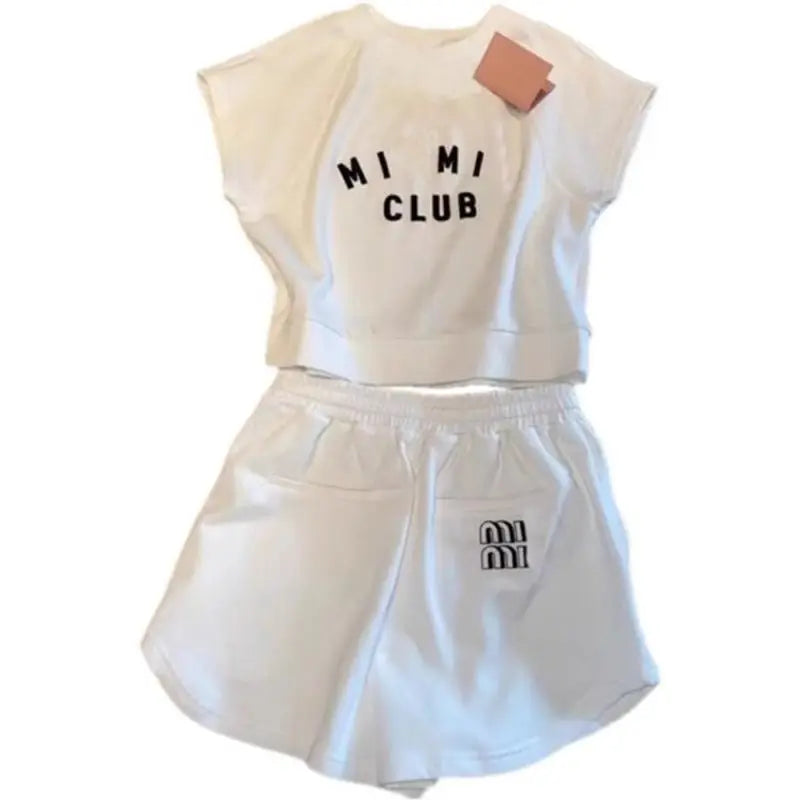 Sports and Leisure Set for Women in Spring and Summer New Korean Version Short Sleeved T-shirt High Waist Short Two-piece Set