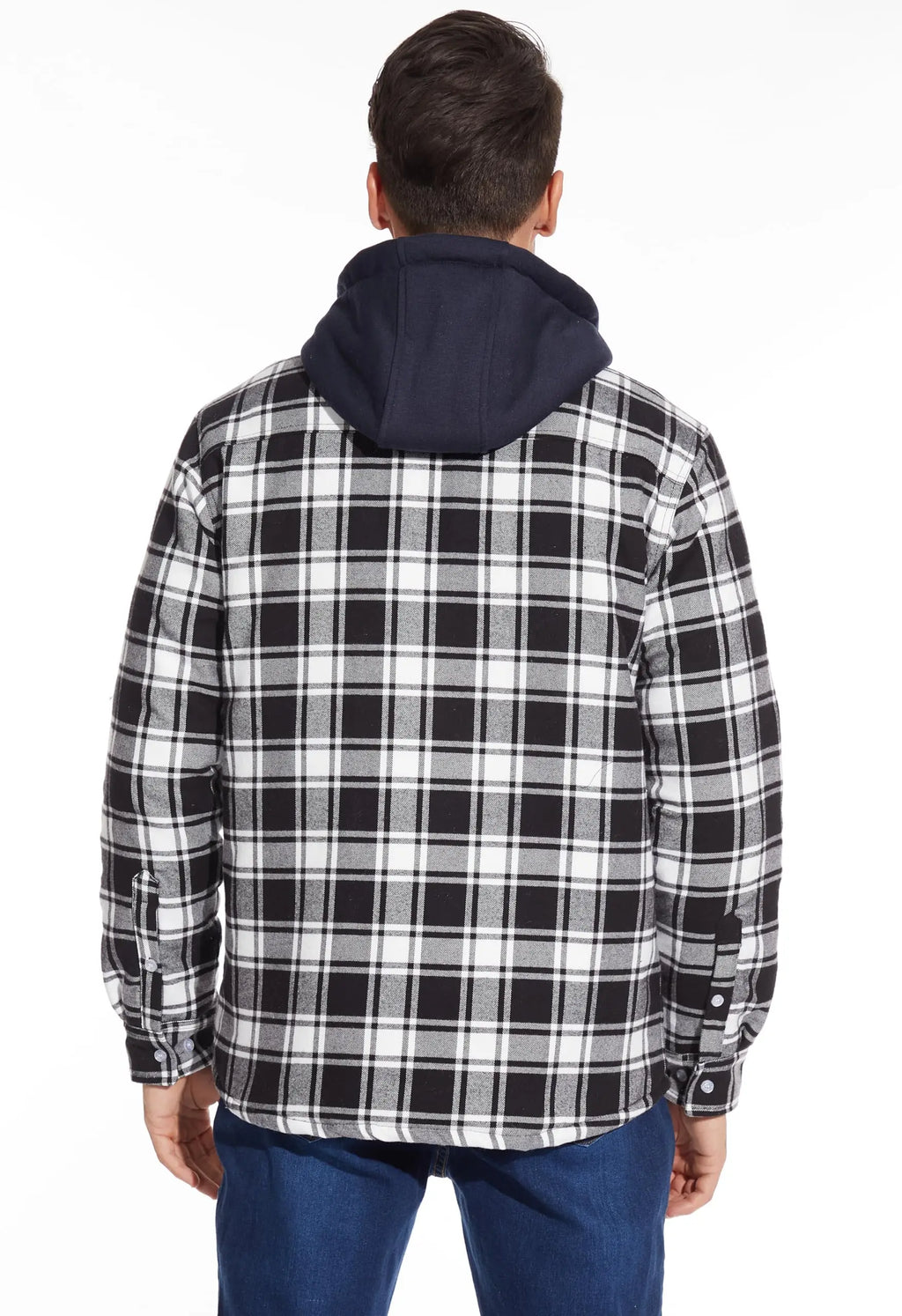 TACVASEN Men's Flannel Shirt Jacket with Removable Hood Plaid Quilted Lined Winter Coats Thick Hoodie Outwear Man Fleece Shirts