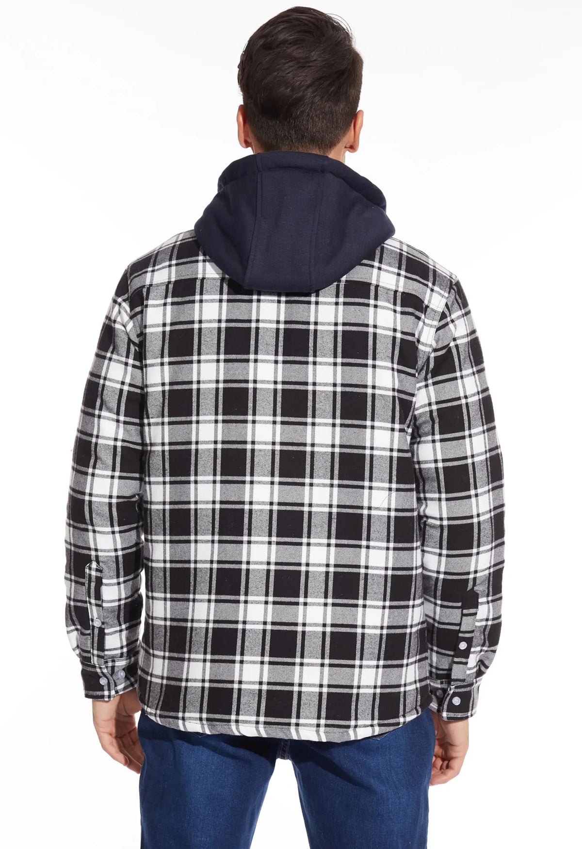 TACVASEN Men's Flannel Shirt Jacket with Removable Hood Plaid Quilted Lined Winter Coats Thick Hoodie Outwear Man Fleece Shirts