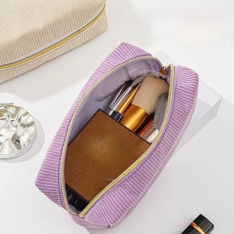 Cute Corduroy Cosmetic Bag for Girls Spacious Makeup Pouch Durable Stationery Organizer Pencil Case School Office Supplies