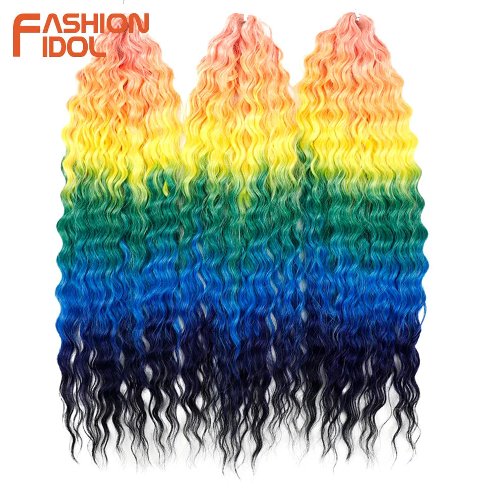 FASHION IDOL 24 Inch 300g Ariel Hair Synthetic Crochet Curly Hair Water Wave Braid Hair Ombre Blonde Braiding Hair Extensions