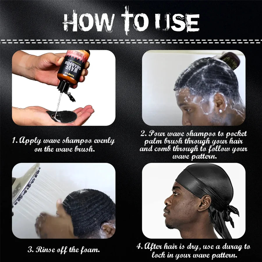 GOIPLE 180ml Wave Shampoo Deep Clean or 113g 360 Style High Shine Hair Pomade Strong Hold Layered Control Wavy Wax Cream for Men