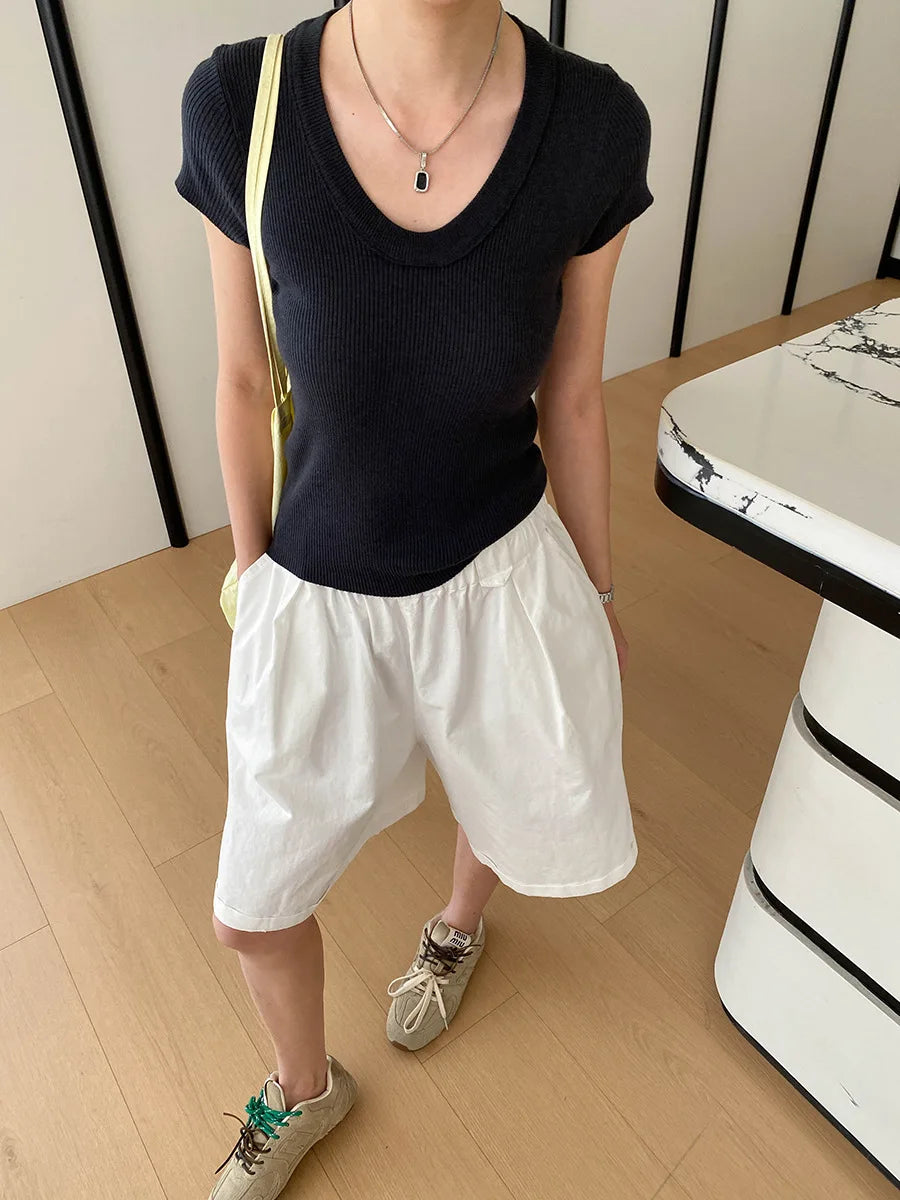 Summer women's relaxed loose wide leg A-line casual shorts versatile