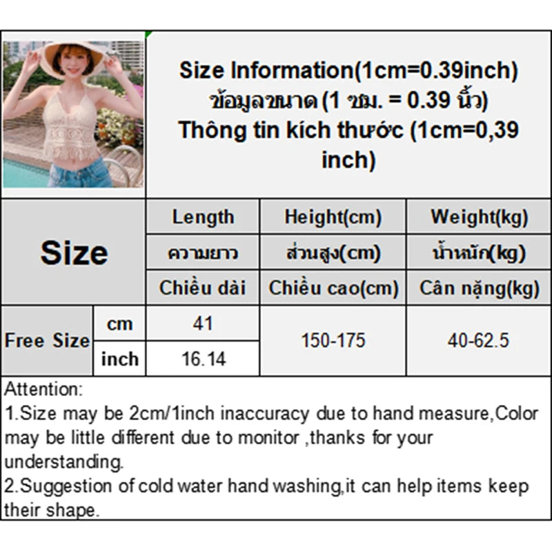 Sexy Boho Beach Vacation Camisole Women's Crochet Swimsuit Bra Halter Tank Top Hollow Fringe Cropped Tops Halter Neck Camisole