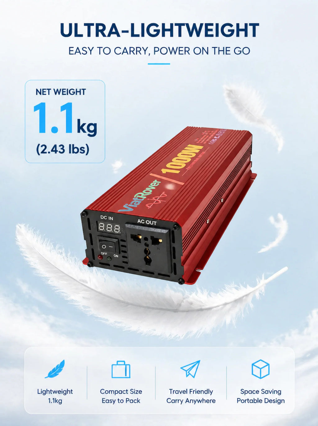 Pure Sine Wave Inverter 1000W 12V/24V To 110V220V Power Converter LCD Display