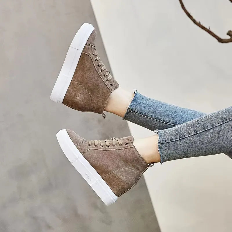 Women's Chunky Sneakers 2025 Winter Genuine Leather Hidden Heels Shoes Warm Plush Platform Sneakers Shoes For Woman Autumn Shoe