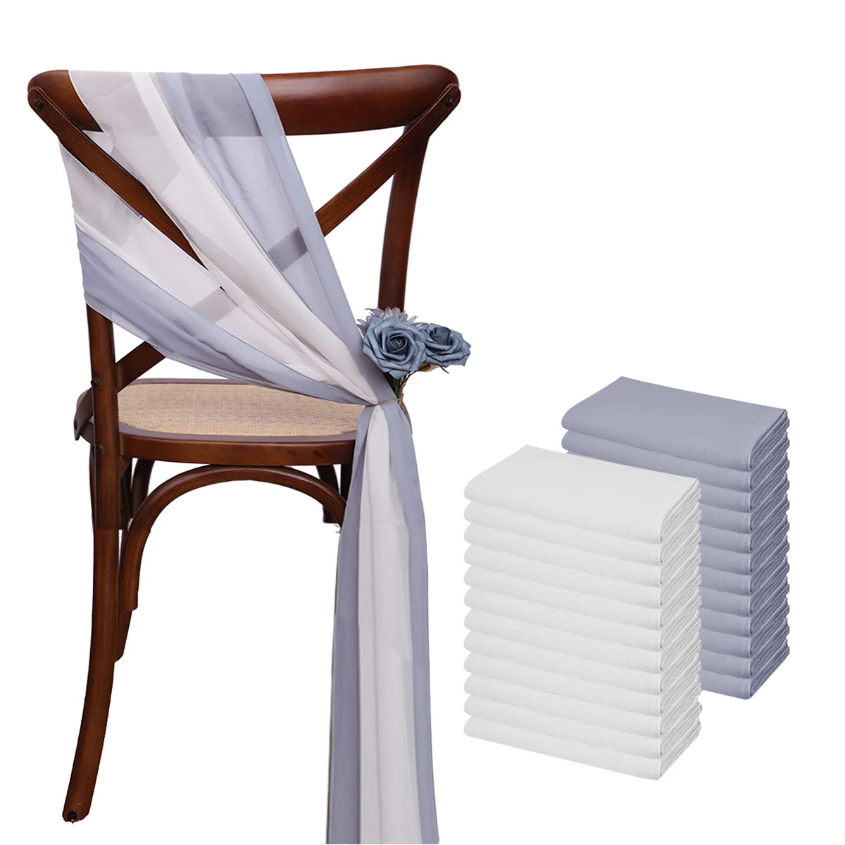 12 Pcs 17x275cm Green  Chiffon Chair Sashes  Wedding Chair Covers Ribbon Wedding Party Aisle Chair Decor