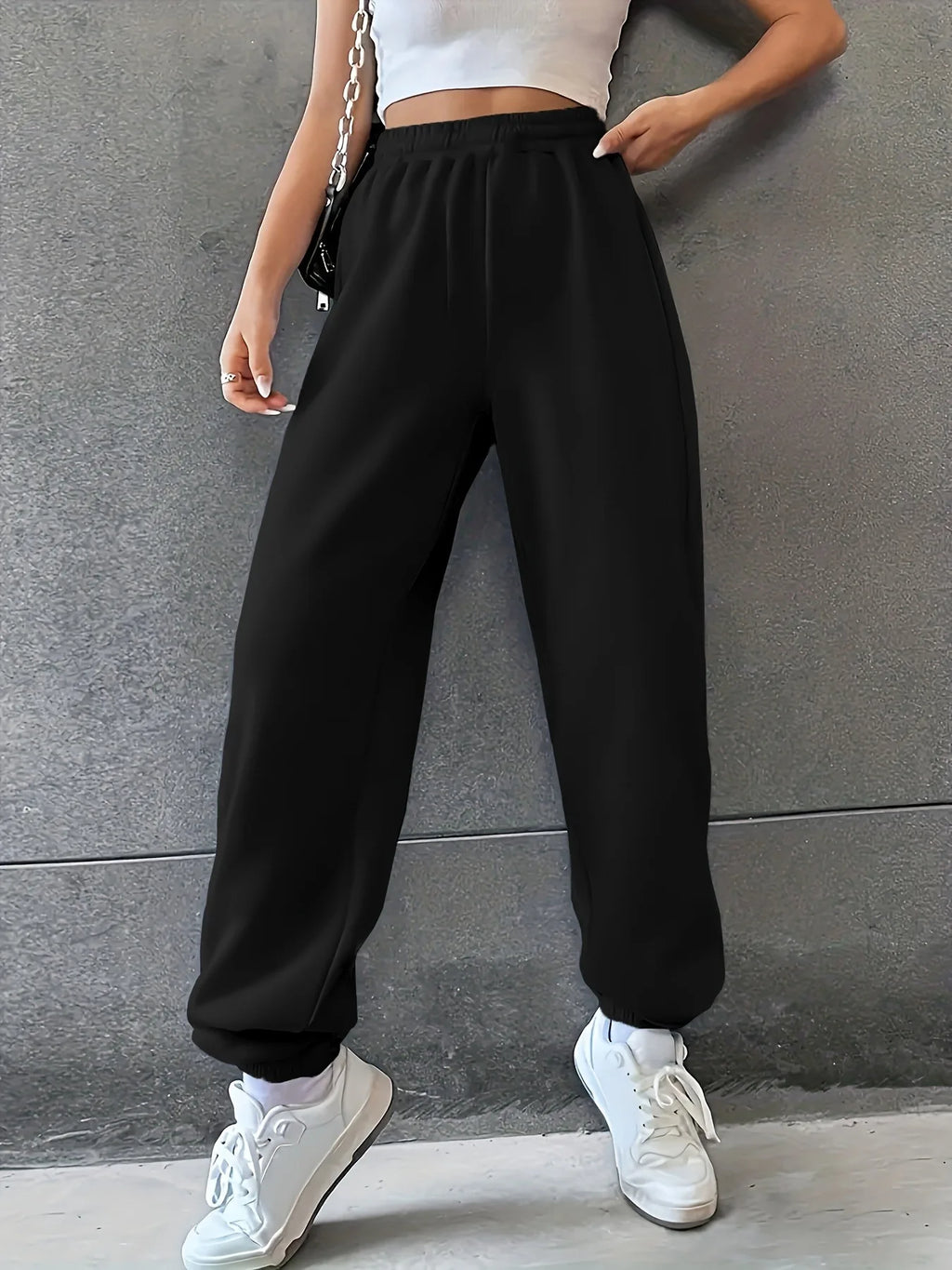 Women's Fashion Pants Casual Loose Sweatpants Drawstring Pants Solid Colour Elastic Waist Female Pants New Street Wear
