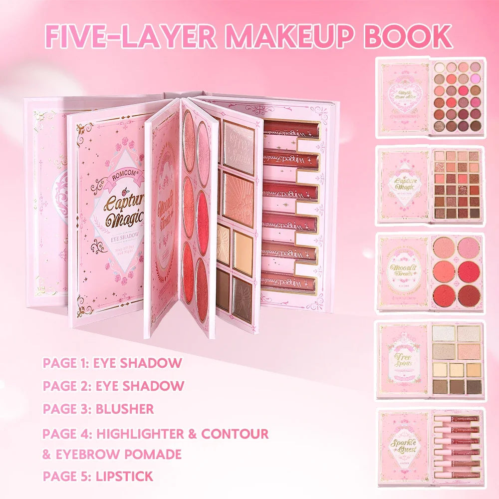 5 Layers All In One Makeup Book Palette,48 Eyeshadow+6 Blush+Contour Highlight Brow Pomade+6 Lipstick Full Face Makeup Kit