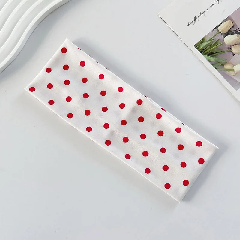 Hot Sale! Polka Dot Yoga Elastic Headband Fashionable Travel Vacation Makeup Headband Sports Fitness Sweat-absorbent Hairband
