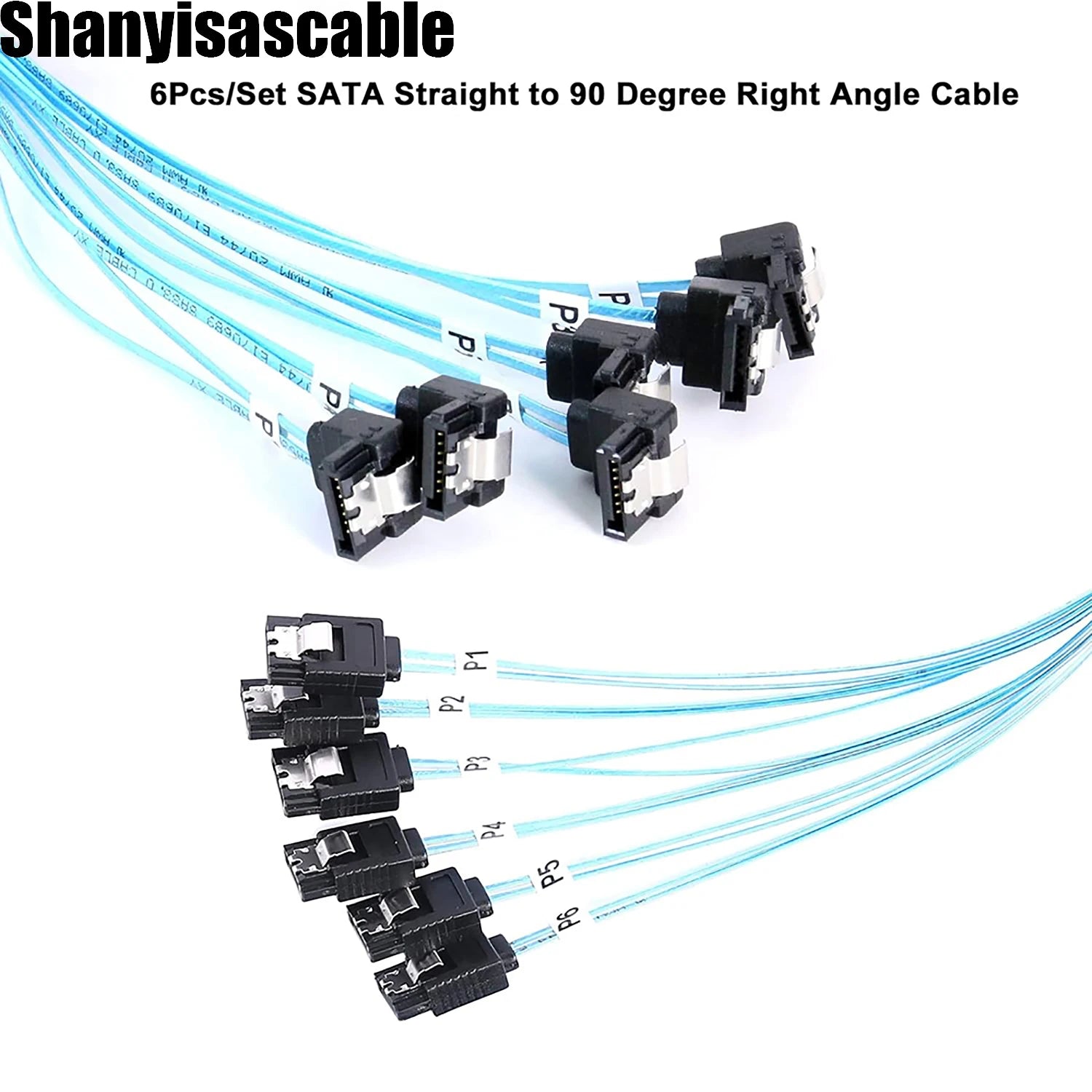 0.5M Cable 6Pcs/Set - SATA 90-Degree Right-Angle Data Cable SAS/SATA-12Gbps Cable for Server-Raid SDD HDD CD DVD Drives