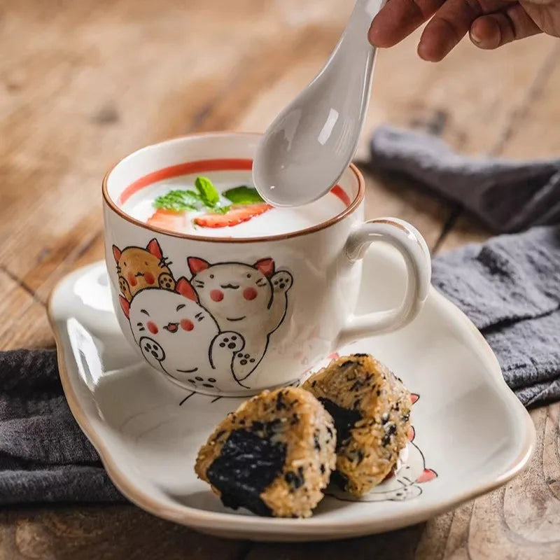 Cartoon Breakfast Tableware Set Single Ceramic Cute Oat Milk Cup Breakfast Cup Can Be Heated in Microwave Oven