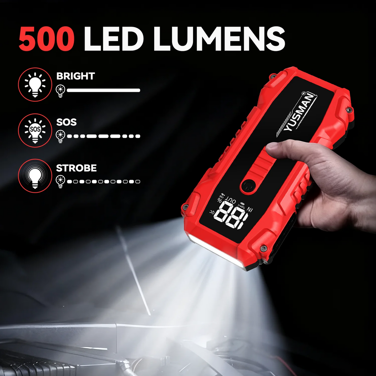 4000A Peak Current, 21800mAh Jump Starter – Supports 12V Vehicle Starting, Portable Power Bank, and Flashlight