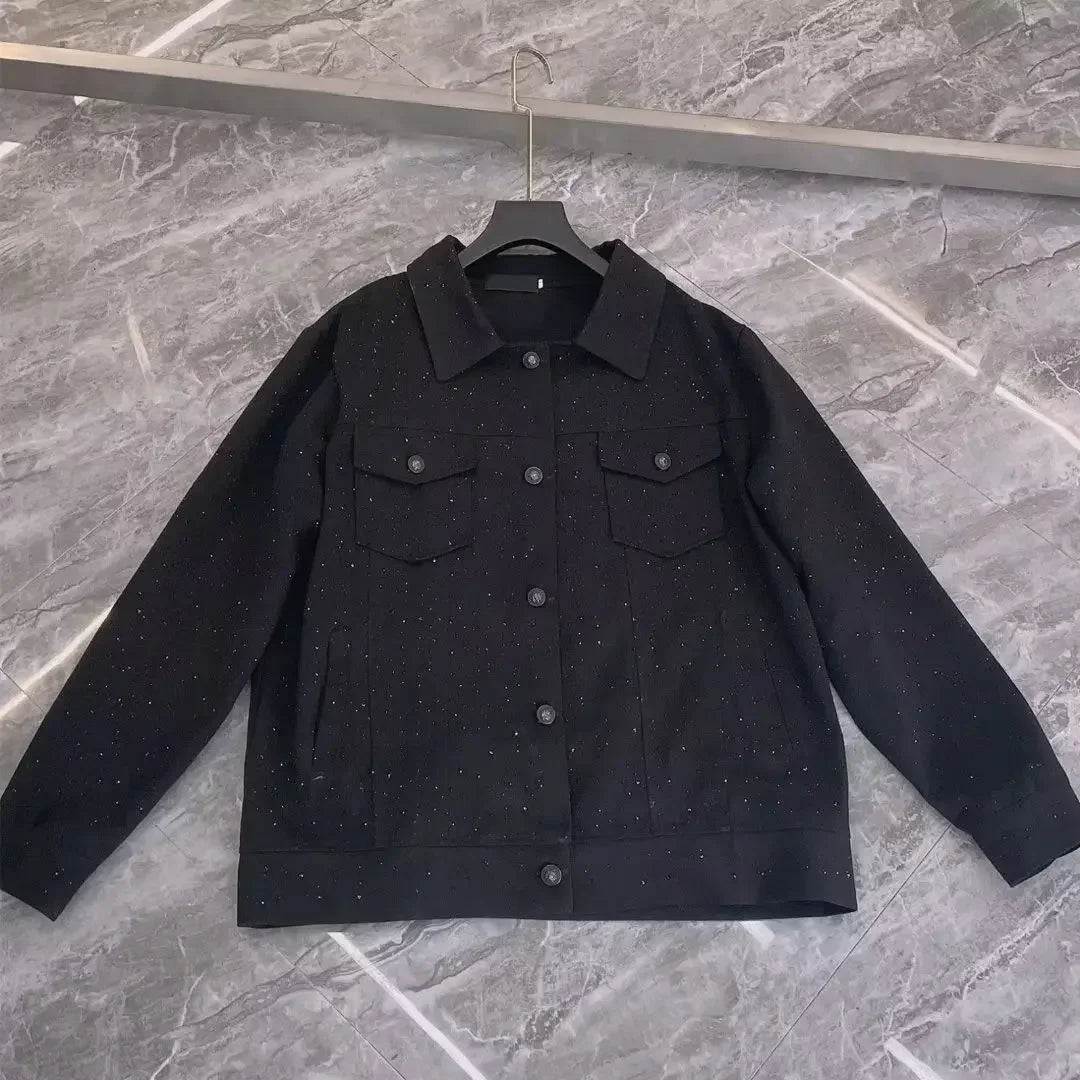 Jeans Coat for Men Button Casual Slim Short Denim Jackets Man Diamond Black Japanese Loose Chic Elegant Low Cost Rock ZL459