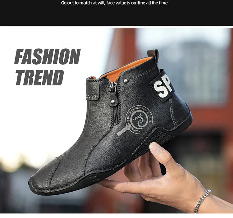 Autumn and Winter New Men's Short Boots  British Classic Retro Flat Bottom Cotton Shoes Outdoor Business Sports Casual Shoes