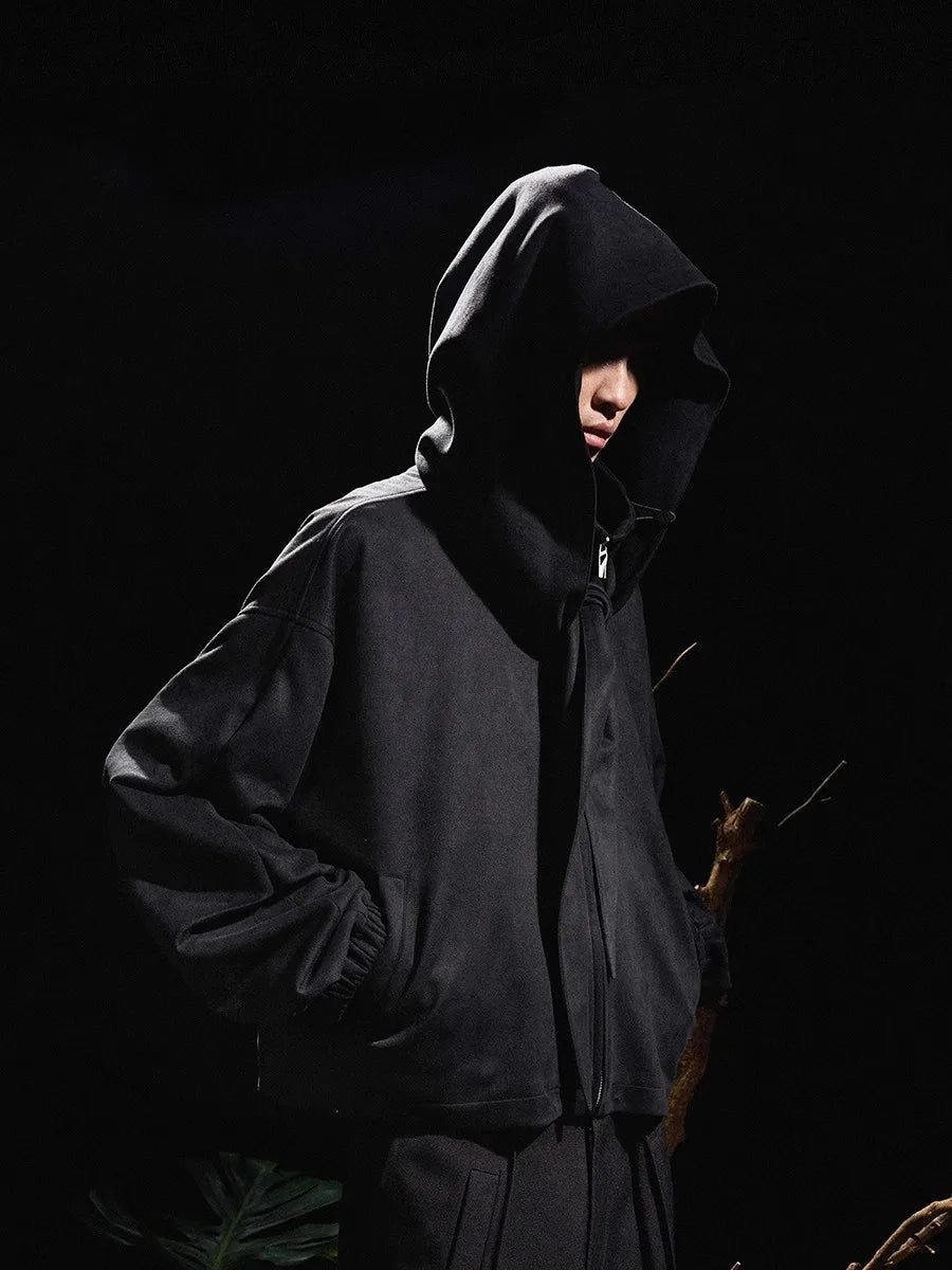 Mauroicardi Spring Autumn Cool Handsome Short Oversized Soft Black Faux Suede Jacket Men with Hood  Luxury Designer Clothes 2025