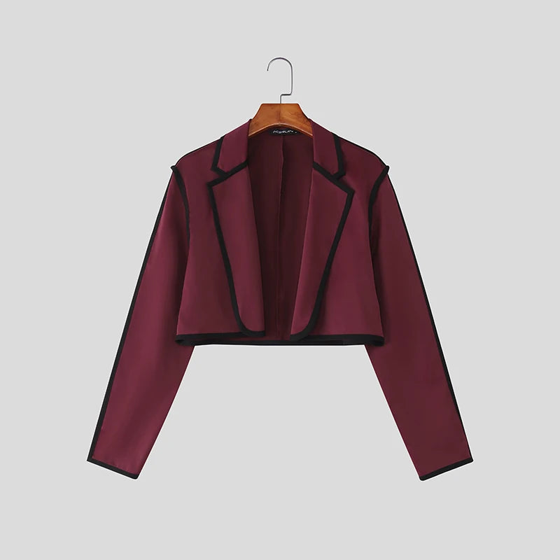 INCERUN Men Sets Patchwork Autumn 2025 Lapel Long Sleeve Crop Blazer & Pants Two Pieces Sets Streetwear Loose Fashion Men Suits