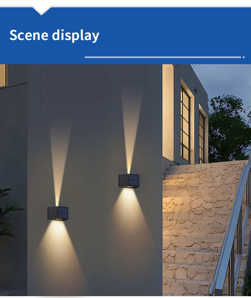 LED Outdoor Solar Lights Up And Down Lighting Wall Lamp Garden Decor Outdoor Solar Spotlights Solar Powered Sunlight Wall Sconce