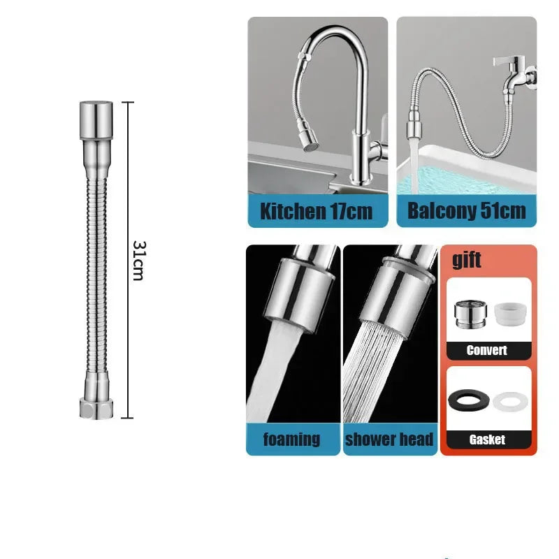 1080° Rotation Stainless Steel Kitchen Faucet Sprinkler Extender Bubbler Water-saving Device Lengthening Splash Sprinkler Spray