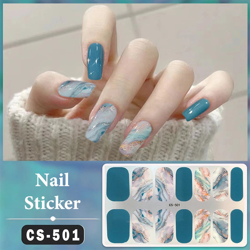 No Baking Lamp Waterproof Nail Wraps Full Cover Nail Stickers Firm And Not Easy To Fall Off 14 Nails/Set Multi Color Nail Patch