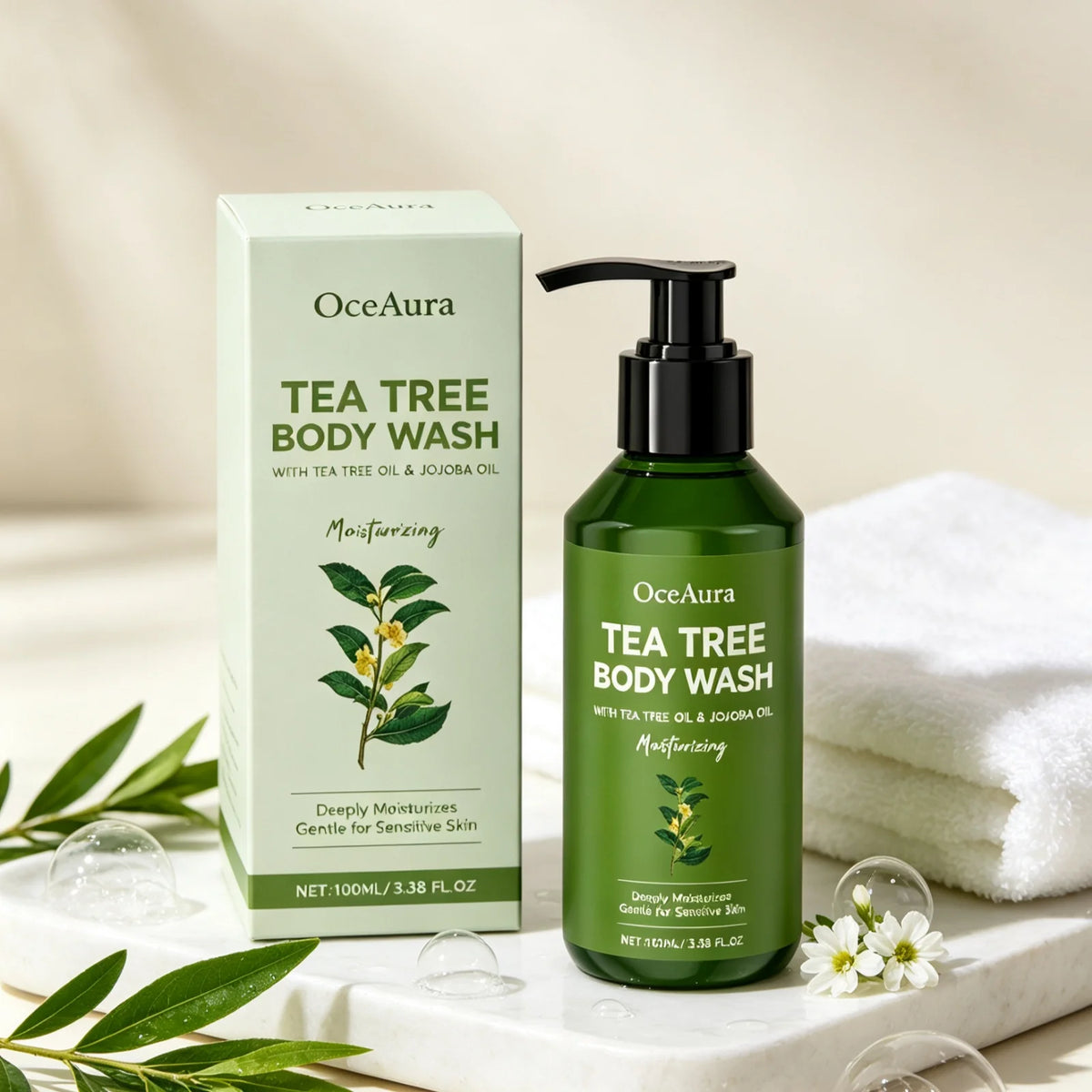 OceAura Tea Tree Body Wash Soothing Skin Relieve Skin Dryness Remove Excess Sebum Long Lasting Fragrance Moisturizing Shower Gel
