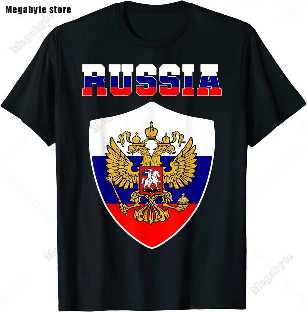 Russia Flag T-Shirt Cool Russian Premium Great Gift T-Shirt Classic Graphic High Quality Round Neck Short Sleeved Tops Tees