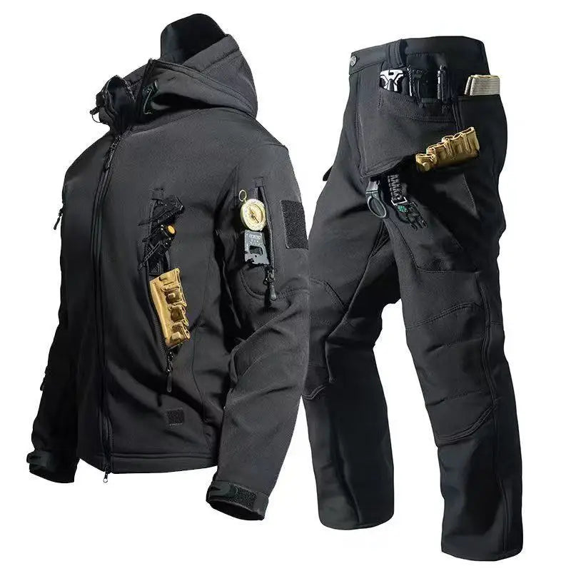 Men's Military Tracksuit Winter Set Fleece Tactical Parkas  Cargo Jackets Hiking Camping Pants Climbing Softshell Casual Coats
