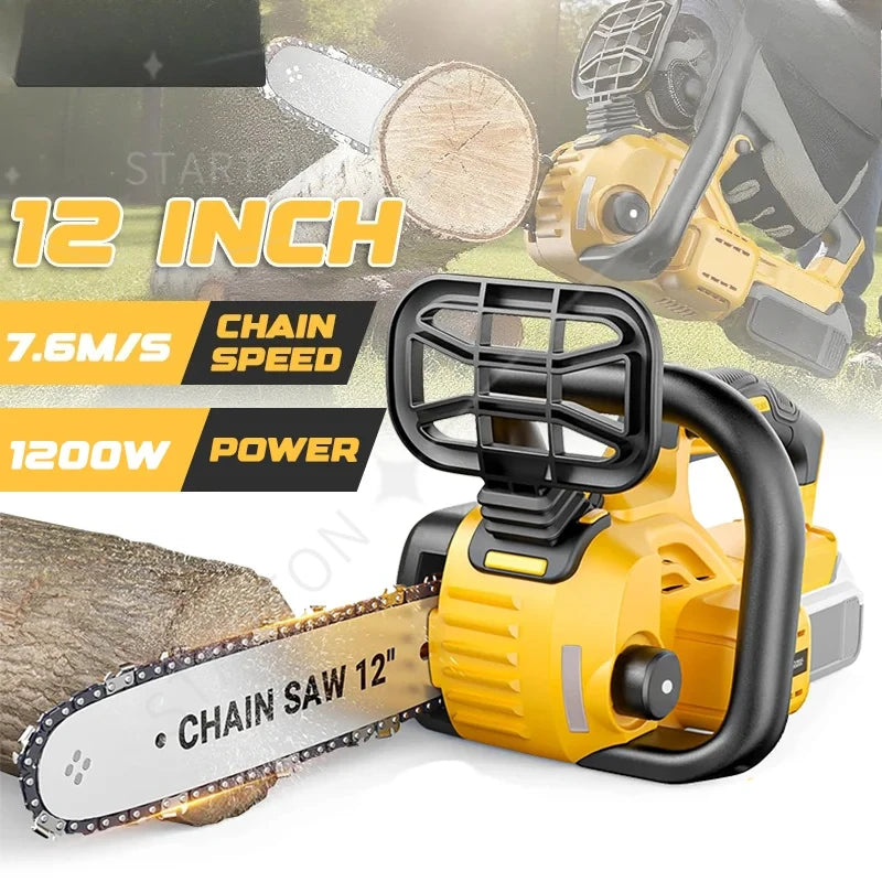 Cordless Battery Saw Portable Garden Woodworking Power Tool For  20V Battery Pin 1200W 12 Inch Brushless Electric ChainSaw