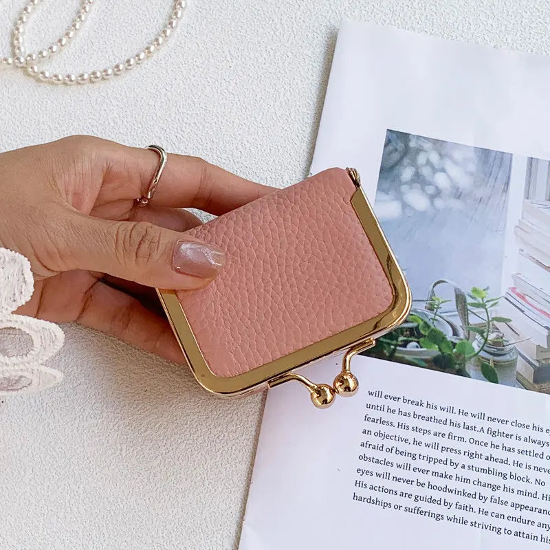 Litchi Grain Mini Bag, 2 Sizes Available, Retro Metal Kiss Lock, Portable Jewelry Pouch for Rings, Earrings & Necklaces Coin Pur