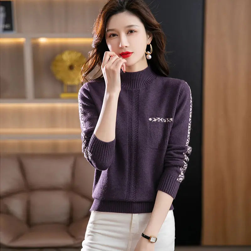 Pull Femme New High Collar Ladies Pullovers Long Sleeve Spring Autumn Knitwears Vintage Warm Sweaters For Women 2025 Bottom Tops